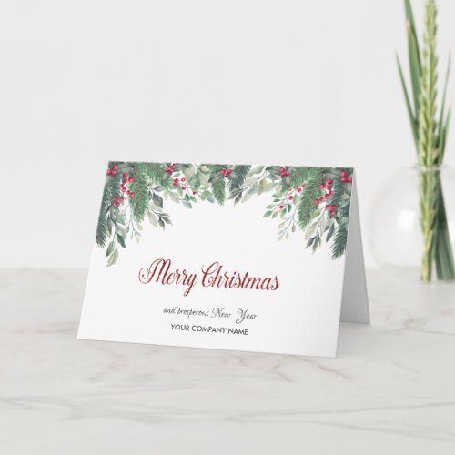 Pine Tree BranchesHolly Berries Company Greeting Holiday Card