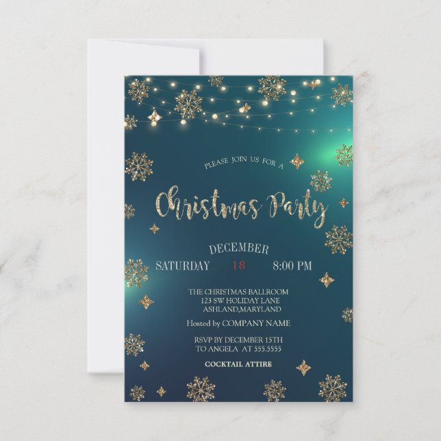 Pine Tree Branches,Lights Wood Christmas Party Invitation (Front)