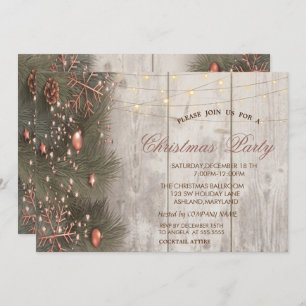 Pine Tree Branches Ornaments Wood Christmas Party Invitation