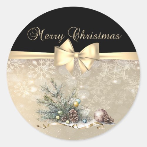 Pine Tree BranchesPine ConesBalls Snowflakes Classic Round Sticker