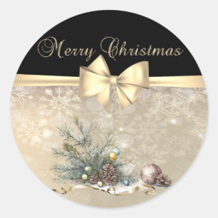 Pine Tree Branches,Pine Cones,Balls, Snowflakes Classic Round Sticker