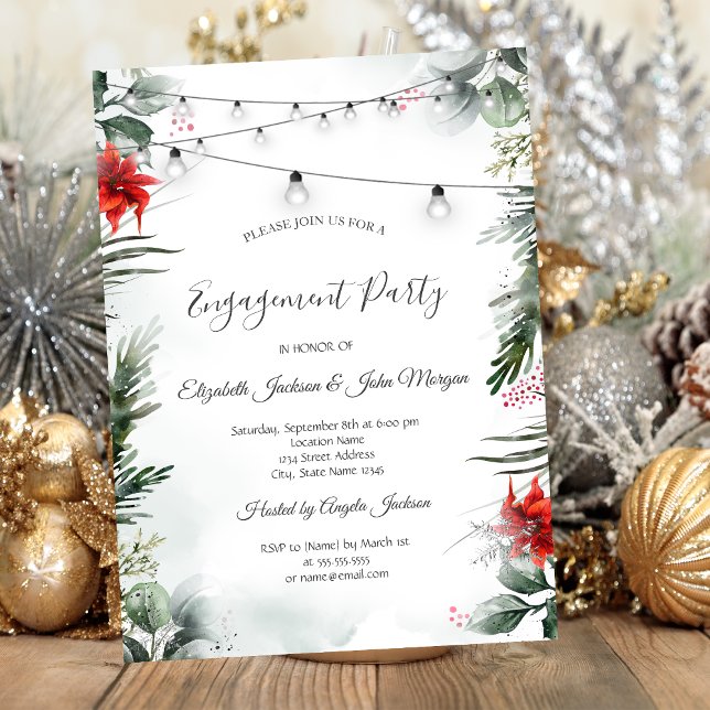 Pine Tree Branches,Poinsettia Engagement  Invitation (Creator Uploaded)