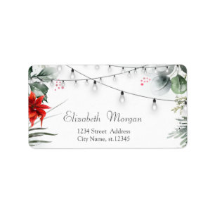 Pine Tree Branches,Poinsettia Label