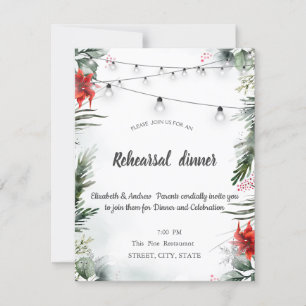 Pine Tree Branches,Poinsettia Rehearsal Dinner Invitation