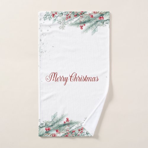 Pine Tree Branches Red Berries Bath Towel Set