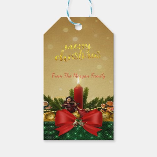 Pine Tree BranchesRed BowCandleMerry Christmas Gift Tags