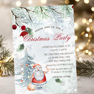 Pine Tree Branches Santa Claus Bird Christmas Invitation