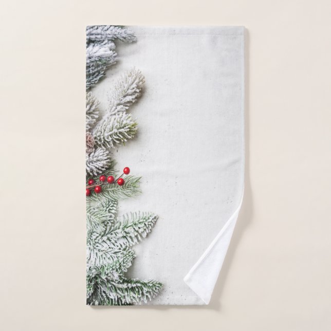 Pine Tree Branches Snow Christmas  Bath Towel Set (Hand Towel)