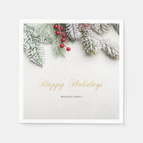 Pine Tree Branches Snow Christmas Napkins