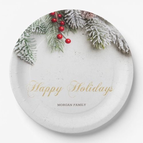 Pine Tree Branches Snow Christmas  Paper Plates