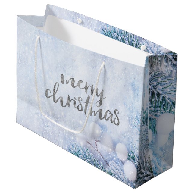Pine Tree Branches,Snow  Large Gift Bag (Front Angled)
