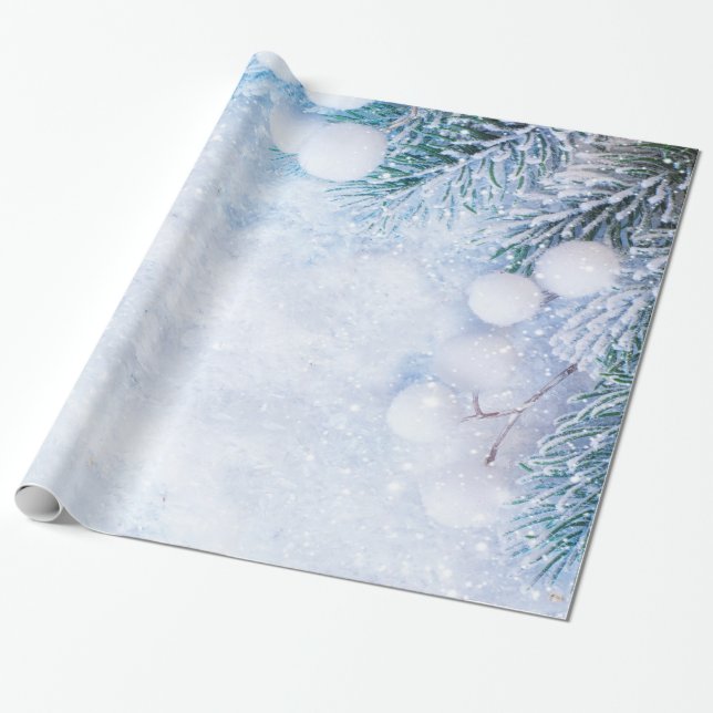 Pine Tree Branches,Snow  Wrapping Paper (Unrolled)