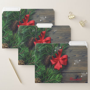 Pine Tree Branches, Snowflakes- Personalized File Folder
