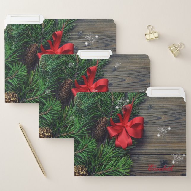 Pine Tree Branches, Snowflakes- Personalized File Folder (Set)