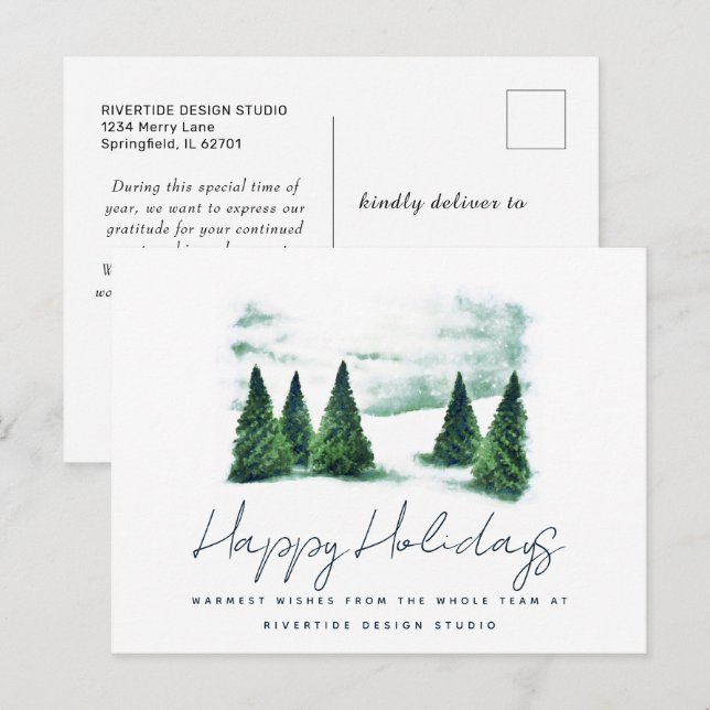 Pine Tree Business Logo Corporate Holiday Postcard (Front/Back)