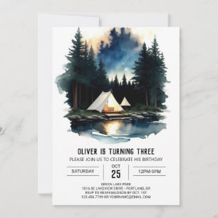 Pine Tree Campfire Birthday Invitation