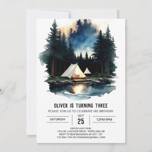 Pine Tree Campfire Birthday Invitation