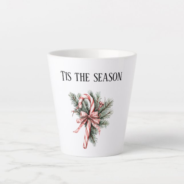 Pine Tree Candy Cane Red Christmas Latte Mug (Front)