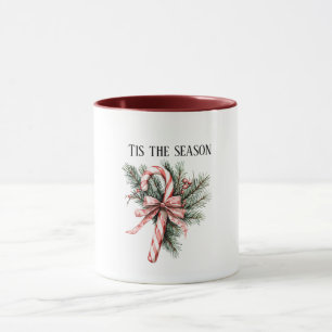 Pine Tree Candy Cane Red Christmas Mug