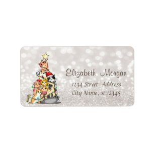 Pine Tree Cats Glittery Bokeh Label