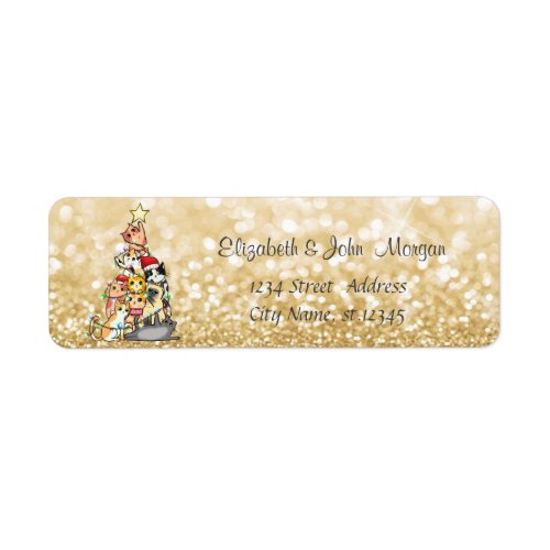 Pine Tree CatsGold Glittery Bokeh Label