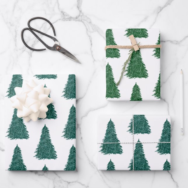 Pine Tree Christmas | Evergreen Holiday Pattern Wrapping Paper Sheets (Front)