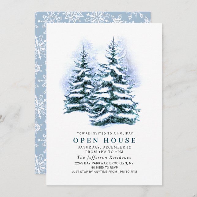 Pine Tree Christmas Holiday Open House Invitation (Front/Back)