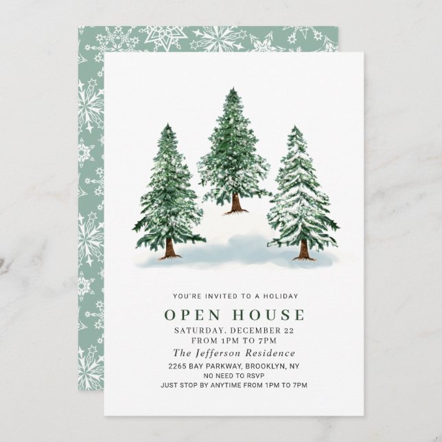 Pine Tree Christmas Holiday Open House Invitation (Front/Back)