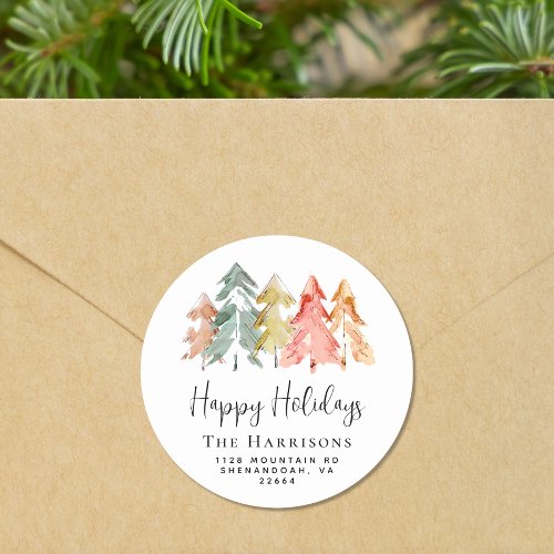 Pine Tree Christmas Holiday Return Address Classic Round Sticker