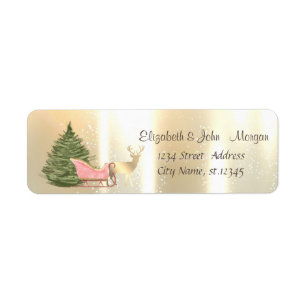 Pine Tree,Christmas Sleigh,Gold Reindeer Holiday Label