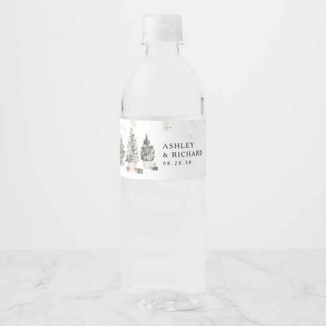 Pine Tree Christmas  Water Bottle Label (Front)