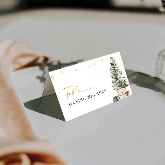 Pine Tree Christmas Wedding Folded Place Card (Creator Uploaded)