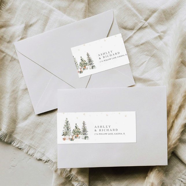 Pine Tree Christmas Wedding Return Address Label (Creator Uploaded)