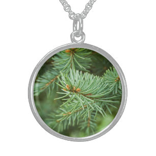 Pine tree closeup sterling silver necklace