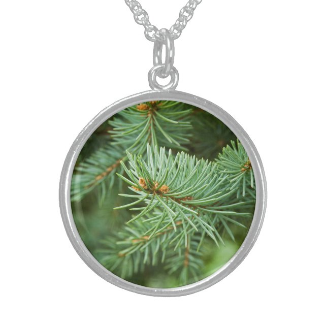 Pine tree closeup sterling silver necklace (Front)