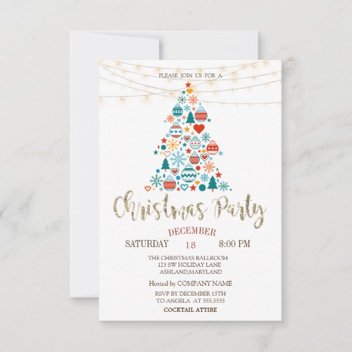  Pine TreeColorful BallsWood Christmas Party Invitation