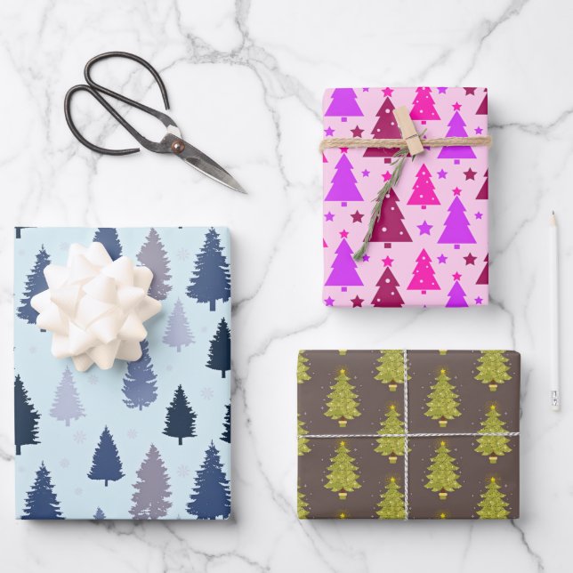 Pine Tree Country Winter Christmas Wrapping Paper Sheets (Front)