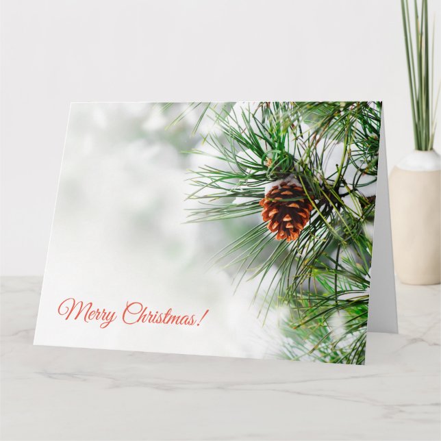 Pine tree covered with snow letterpress thank you card (Front)