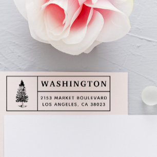 Pine Tree Custom Family Name Return Address Rubber Stamp