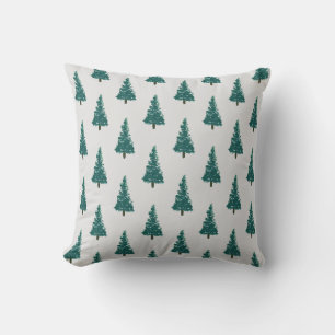 Pine Tree Farm Painting Holiday Gray Throw Pillow