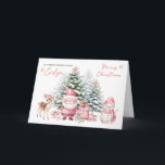 Pine Tree Fawn Santa Granddaughter Christmas Card<br><div class="desc">This design features Christmas tree covered in snow,  cute fawn,  snowman and Santa with presents. You can adjust text according to your requirements.</div>