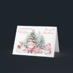Pine Tree Fawn Santa Granddaughter Christmas Card<br><div class="desc">This design features Christmas tree covered in snow,  cute fawn,  snowman and Santa with presents. You can adjust text according to your requirements.</div>