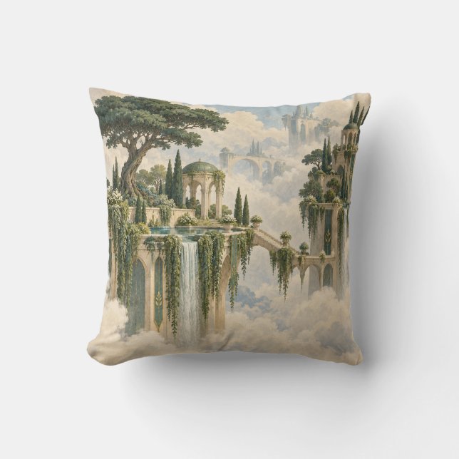 Pine Tree Floating Garden Waterfall Throw Pillow (Front)