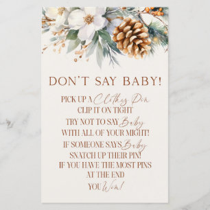 Pine Tree Floral Don't Say Baby Shower Game