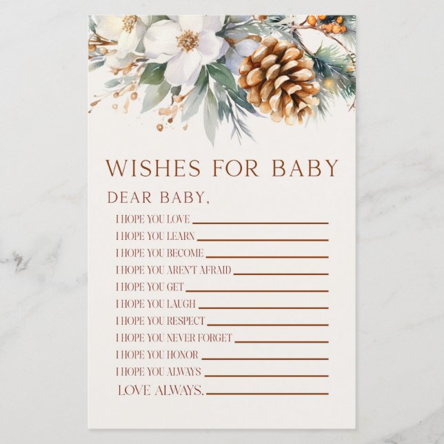 Pine Tree Floral Wishes For Baby Shower Game (Front)