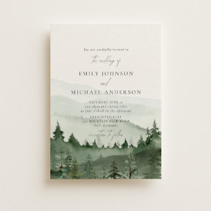 Pine Tree, Foggy Mountains Rustic Wedding Invitation
