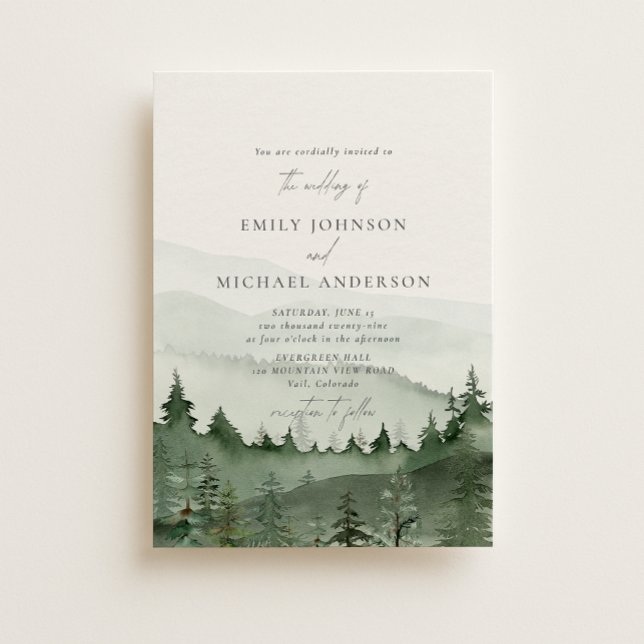 Pine Tree, Foggy Mountains Rustic Wedding  Invitation (Creator Uploaded)