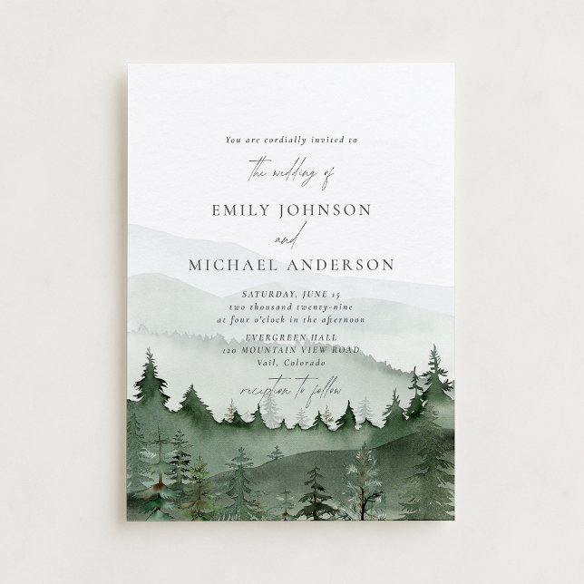 Pine Tree, Foggy Mountains Rustic Wedding  Invitation (Creator Uploaded)