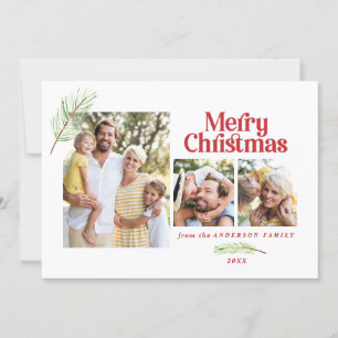 Pine tree foliage and bold multi photo christmas announcement