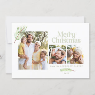 Pine tree foliage and bold multi photo christmas announcement